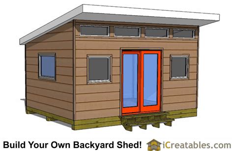 This vinyl clad free-standing 10x14 Slanted shed provides secure storage for lawn and garden items. . Free modern shed plans 12x16